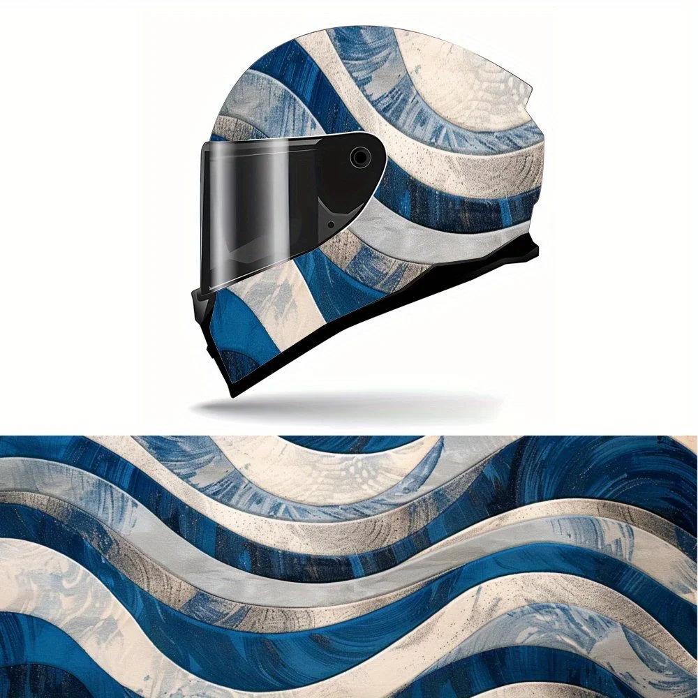 

Sleek Blue - Silver - Wave Print Full Helmet Wrap Sticker Motorcycle Helmet Racing Graphic Decal Vinyl Wrap Helmet Decorative St