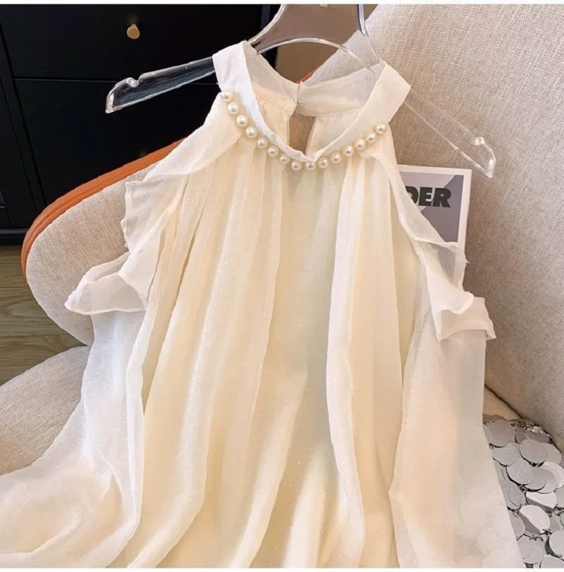 Women Tops Strapless Long Sleeve Off Shoulder Summer Spring Blouse Korean Fashion Style Shulderless Chiffon Solid Pullover