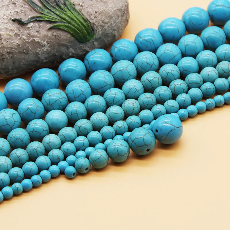 

Grade A 4/6/8/10/12mm Blue Turquoises Stone For Jewelry Making Smooth Howlite Loose Beads DIY Bracelet Earrings Neckalce Anklet