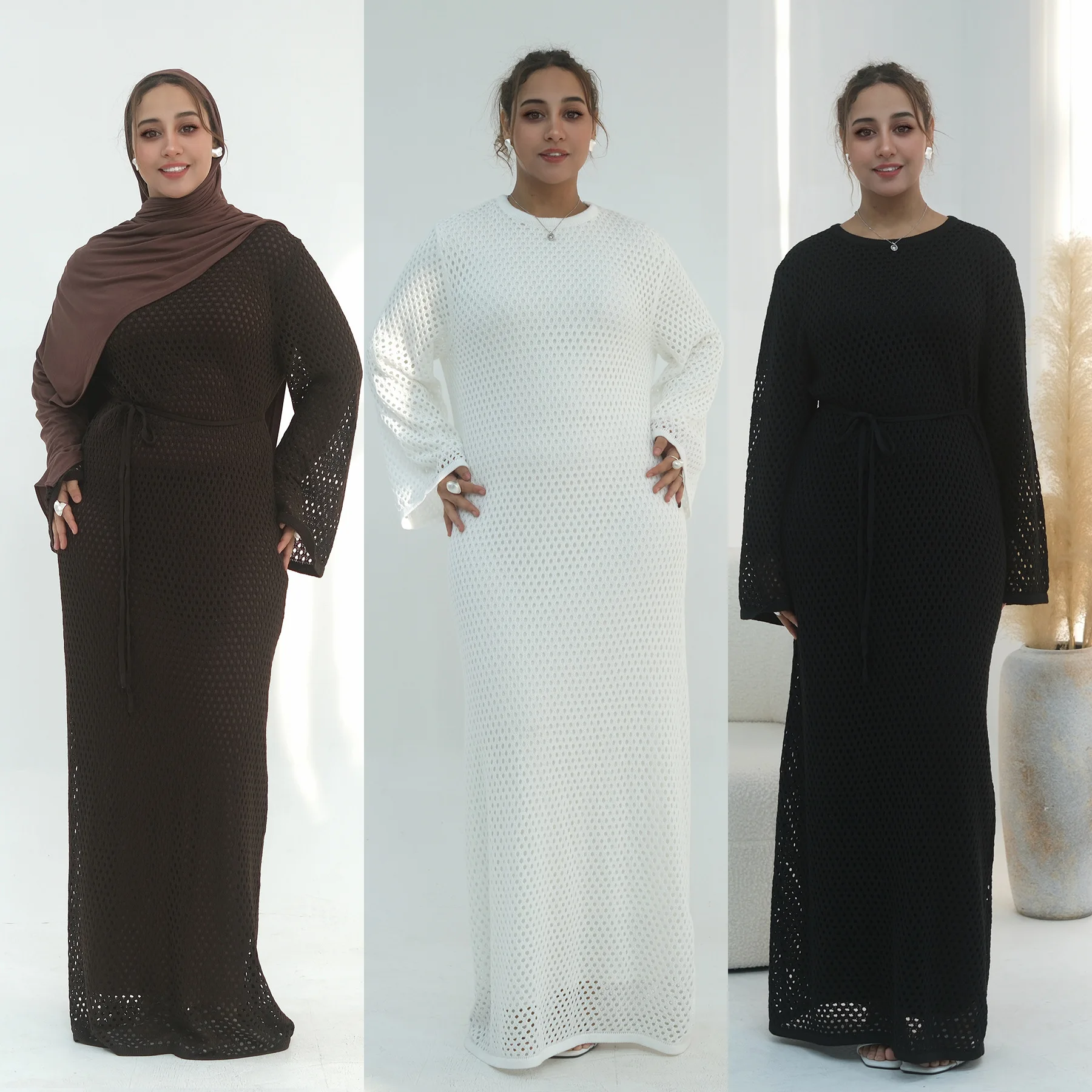 

Eid Women Dress Ramadan Knit Hollow Long Dresses Abaya Party Vestidos Largos Muslim 2026 Jalabiya Kaftan Dubai Arab Long Robe