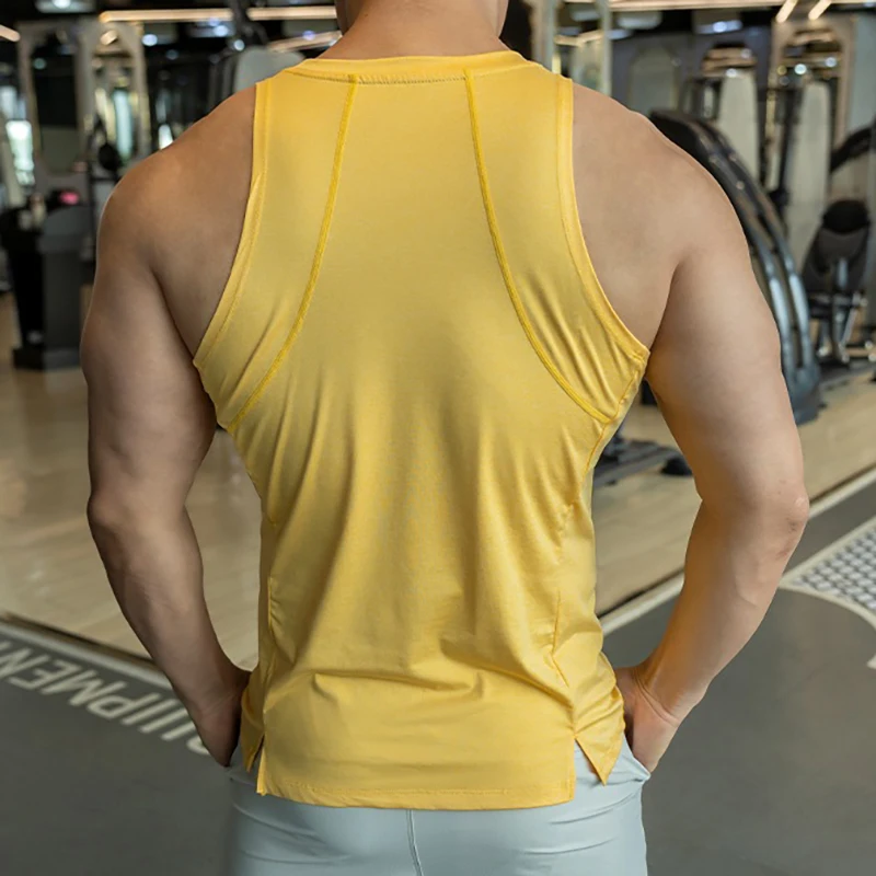 

Men Muscle Vests Sleeveless High Elasticity Tank Top Solid Gym Sports Fitness Running Training Breathable Bodybuilding Tank Top