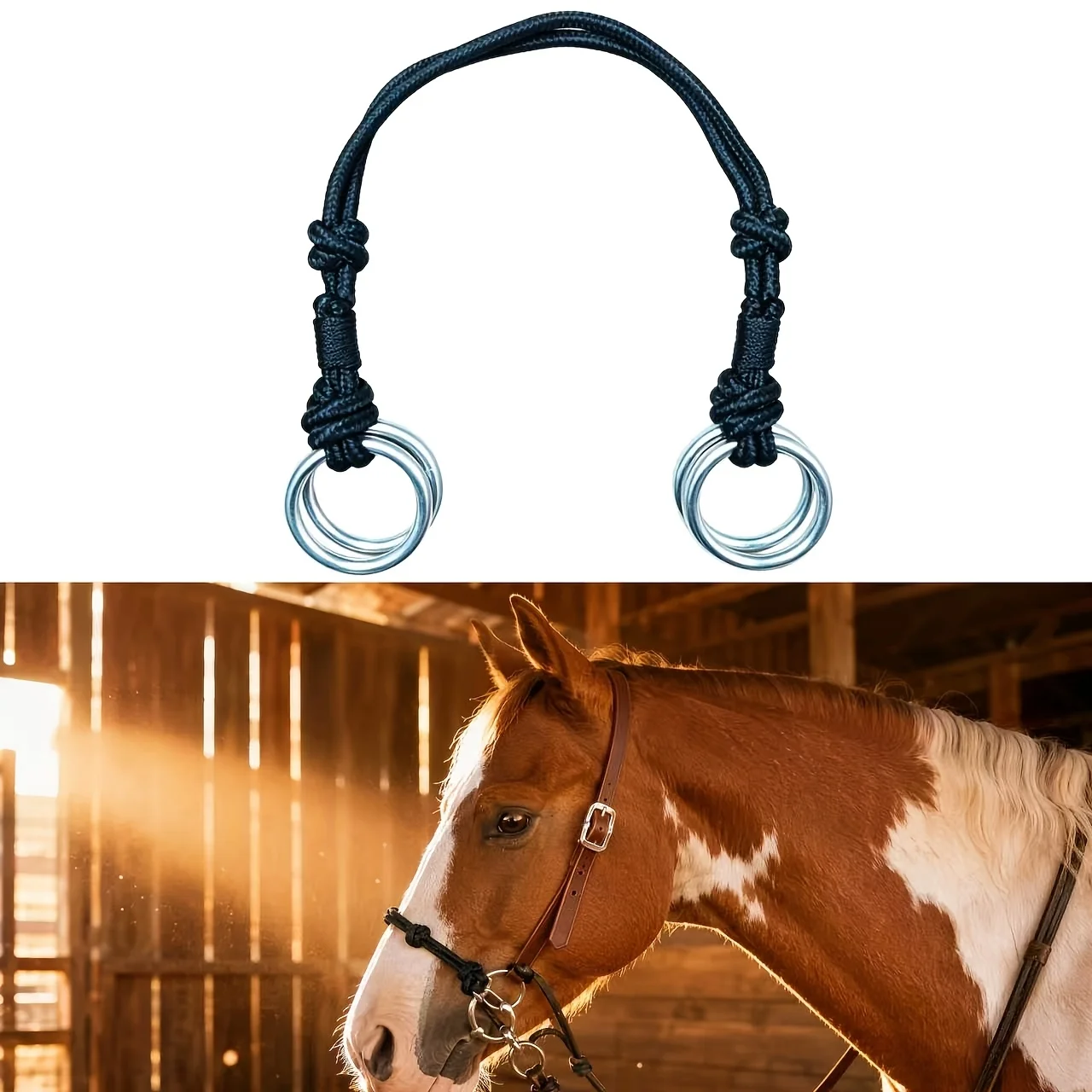 Braided Nylon Horse Strap with Double Metal O-rings, Suitable as a Replacement Accessory for Horses' Bit-less Harnesses