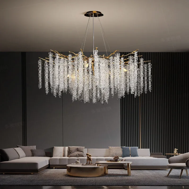 

French post-modern high-end light luxury living room dining room designer creative branch lighting crystal chandelier