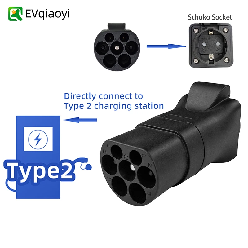 مُحول التغيير من Type2 إلى 220 فولت من محطة الشحن المعيارية IEC62196-2 إلى محول مقابس الاتحاد الأوروبي، قابس تفريغ محطة الشحن لغرض التصفيف
