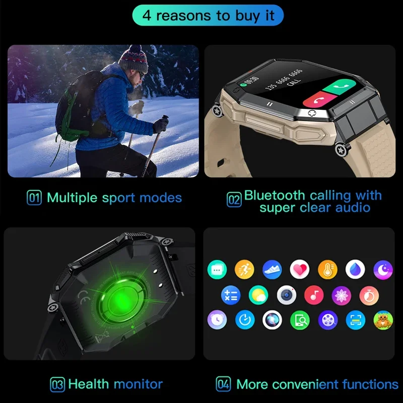 Sacosding Outdoor Militaire Horloges Bluetooth Call Smartwatch Hartslagmeter Klok Sport Mannen Horloge Voor Xiaomi Realme Huawei