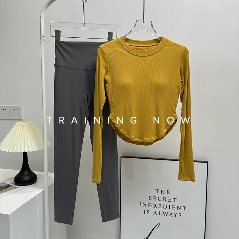 

Yoga clothing suit for women with chest padded sports top long-sleeved slimming fashionable autumn and winter running