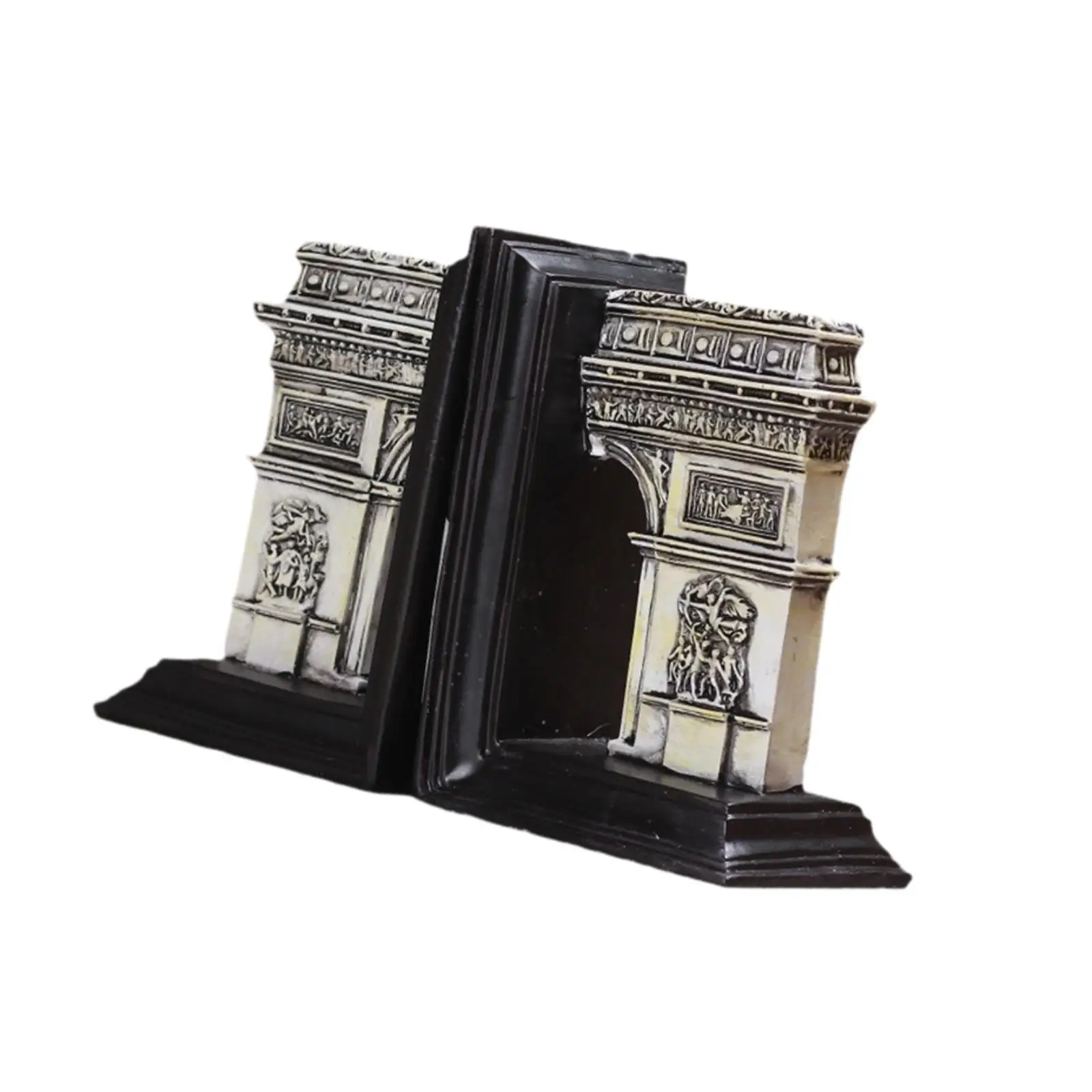 2 Pieces Resin Book Ends Book Stoppers Non Skid Desk Library Recipe Books Vinyl Records Ornaments Arch of Triumph Bookends