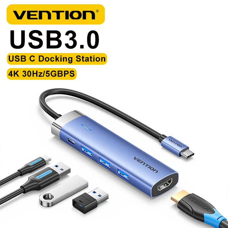 

Vention Type C Hub USB 3.0 Docking Station USB-C To HDMI-compatible RJ45 Splitter 4K@30Hz for MacBook Pro Air PD100W Fast Charge