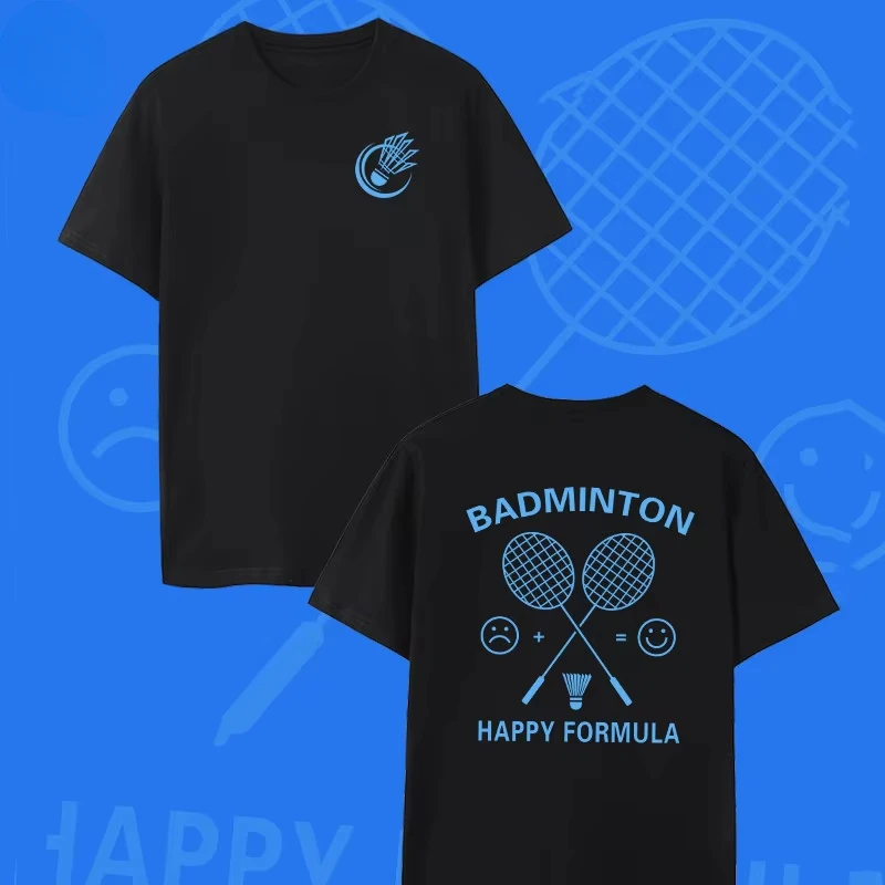 Black Badminton HAPPY FORM Sport T-shirt Cotton Graphic Tee Men Women Summer Streetwear