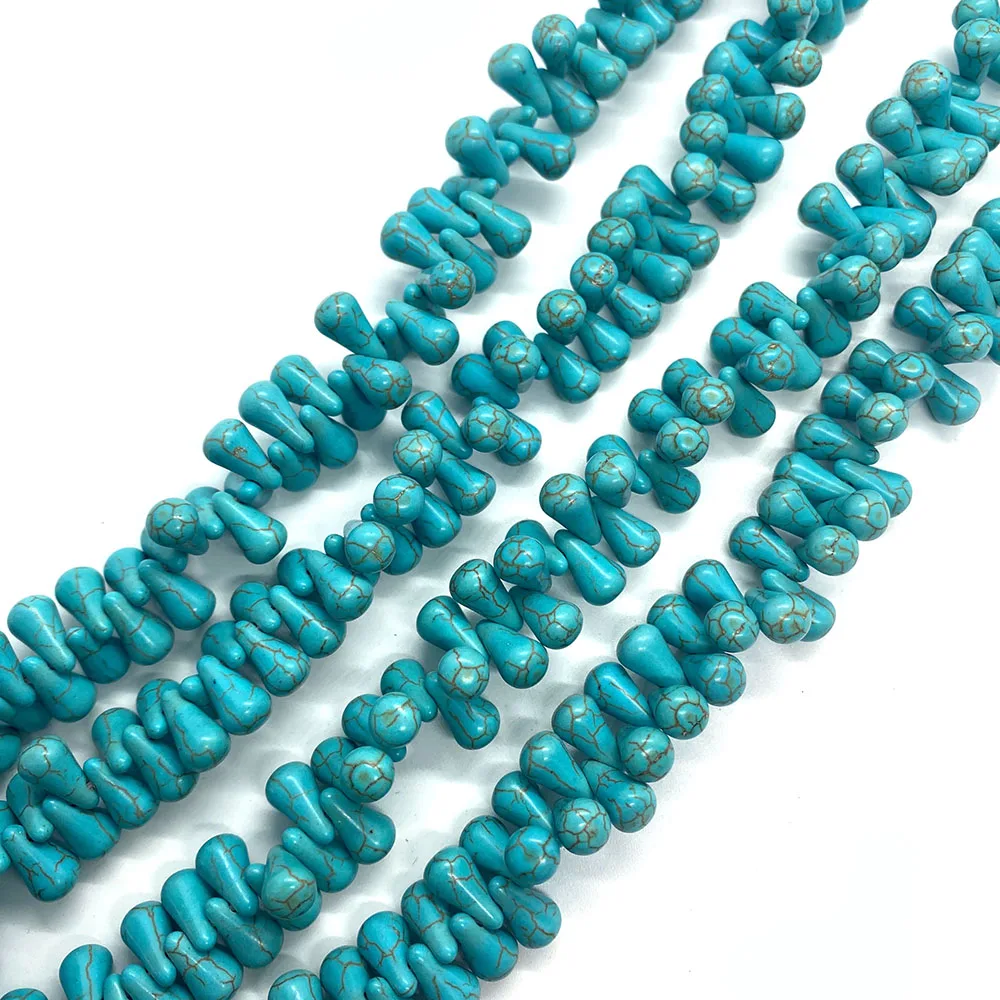 

Wholesale Horizontal Hole Round Drop Shape Blue Pine Stone Beads Charm Fashion Loose Beads DIY Jewelry Necklace Accessories