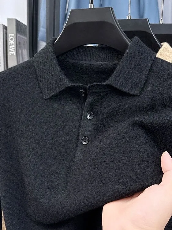 

Men's Ne Knitted Sweater Pure Color Thin Busin Turn-down Collar Overhead Warm Base Layer irt Spring Autumn