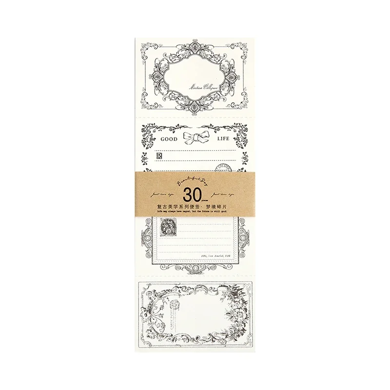 30Pieces Material Memo Sticky Notes Decorative Handwriting Account Border Paper Cowhide Nostalgic literary Handbook 190*73MM