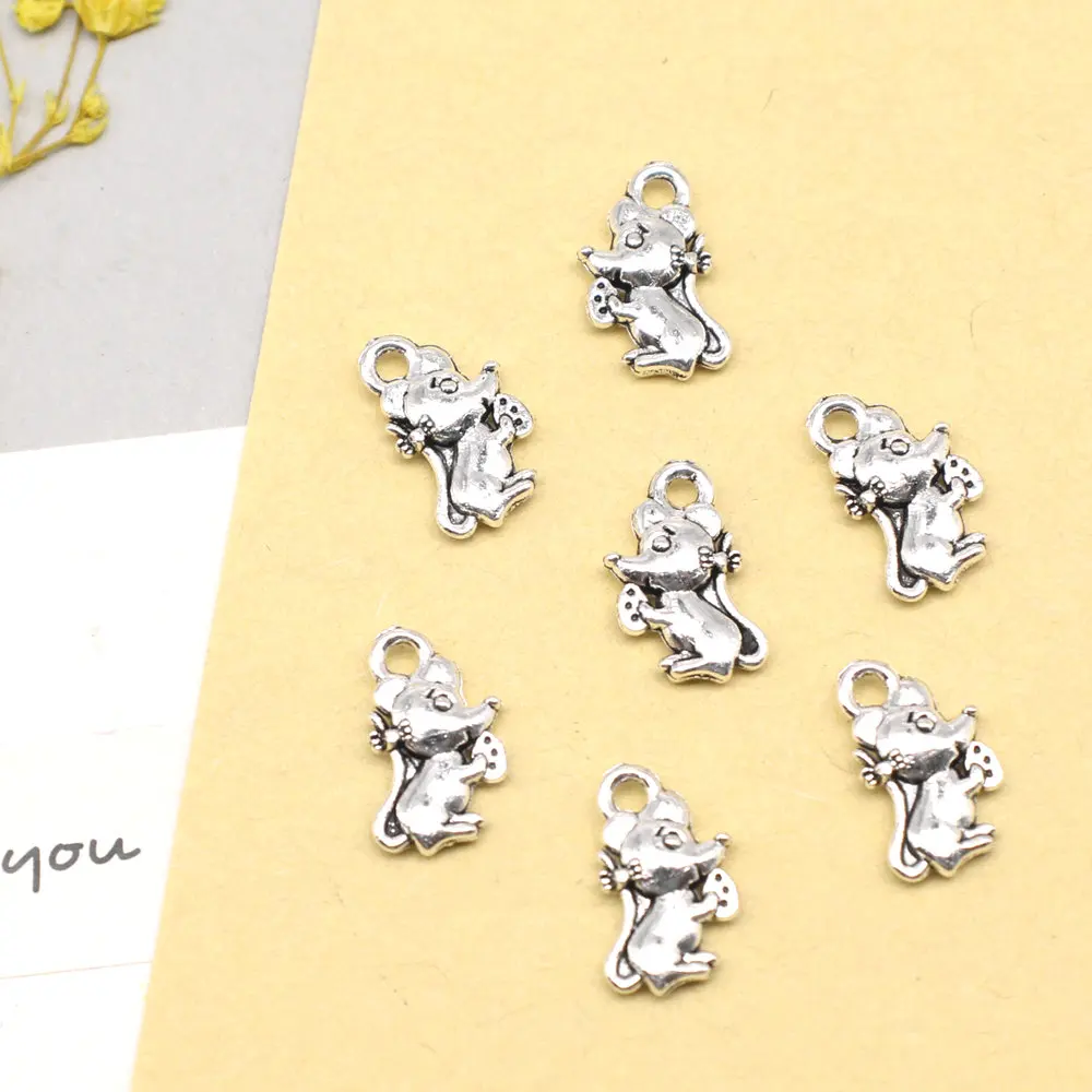 Best Friends Jewelry Cute Charms Rats Antique Silver Color Pendants For Earrings 7x12mm 30pcs