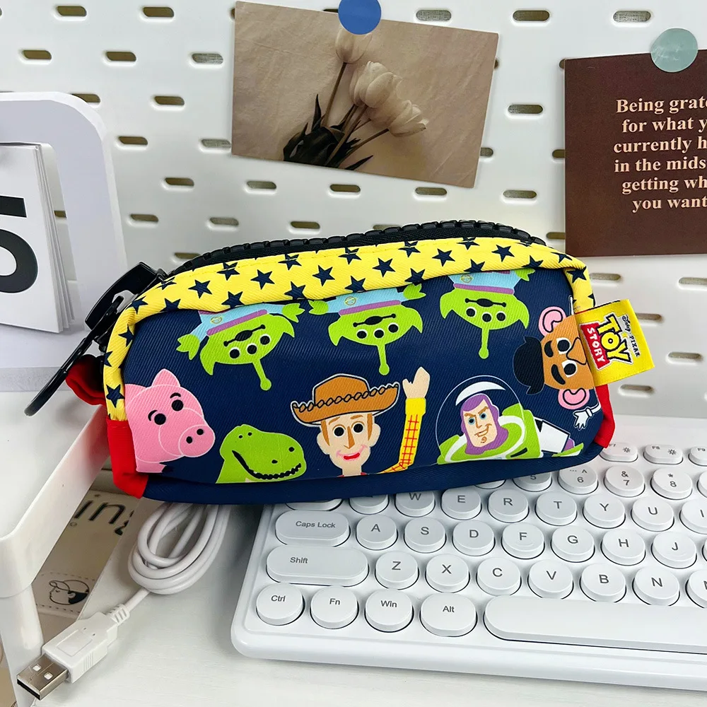 Disney Anime Toy Story Pen Bag Student Cartoon Buzz Lightyear Woody Print Canvas Pencil Bag Girl Large Capacity Bag Kids Gift