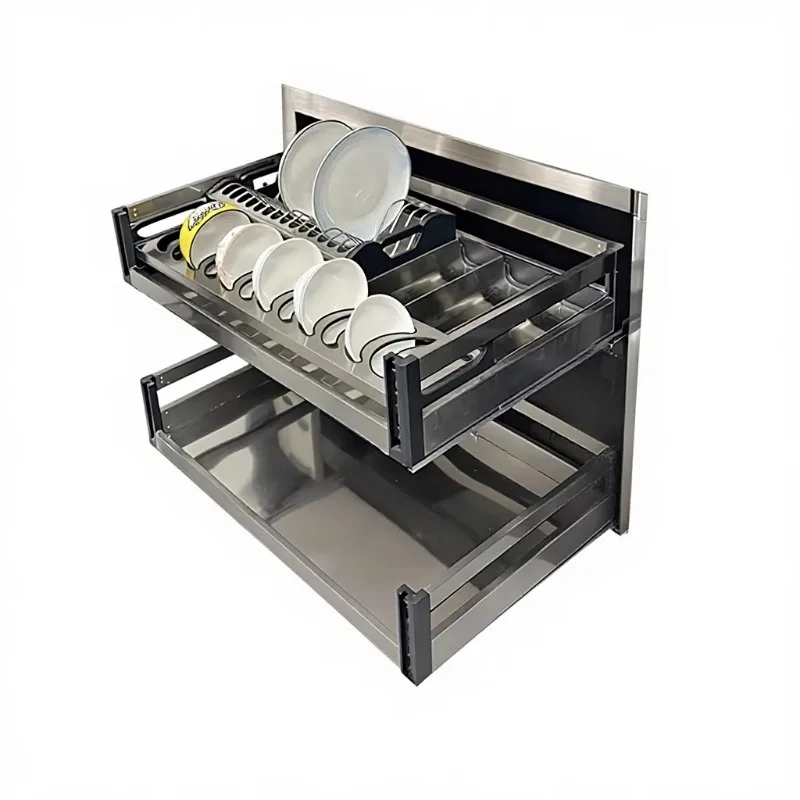 Modern Simplicity China Pull Basket Kitchen Cabinet Drawer Baskets Double-Layer Dish Rack Seasoning Storage 201 Stainless Steel 