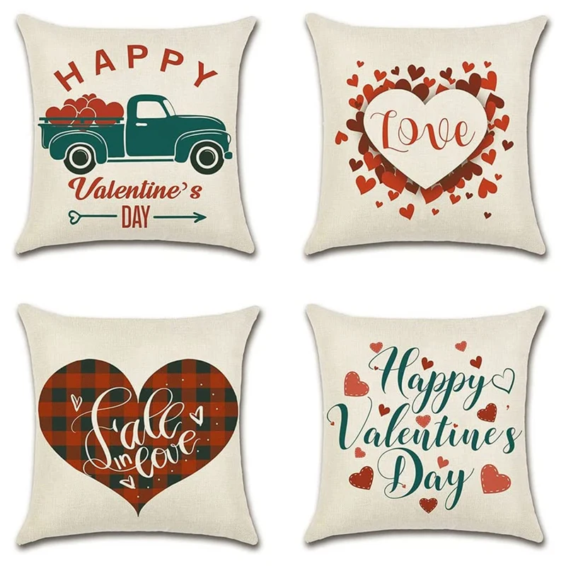 

Valentines Day Pillow Covers 18X18 Set Of 4 Valentines Day Decorations Farmhouse Throw Pillows For Home Decor