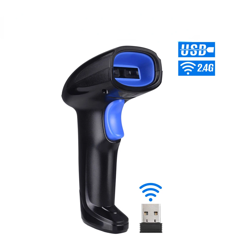 2-in-1 2.4G Wireless Barcode Scanner & USB Wired Barcode Scanner Automatic Handheld 1D Bar Code Scanner Reader