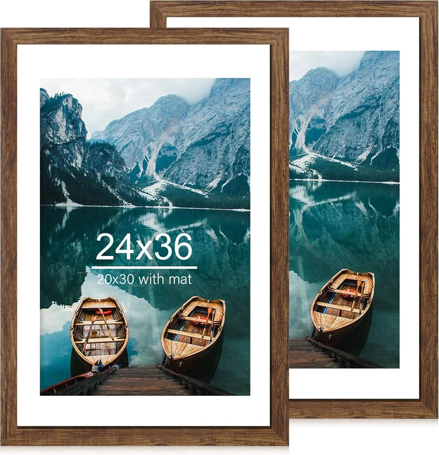 

24x36 Poster Frame Set of 2, Rustic Brown Wood Style - Display 20x30 Picture with Mat or 24 x 36 Poster without Mat, Wall