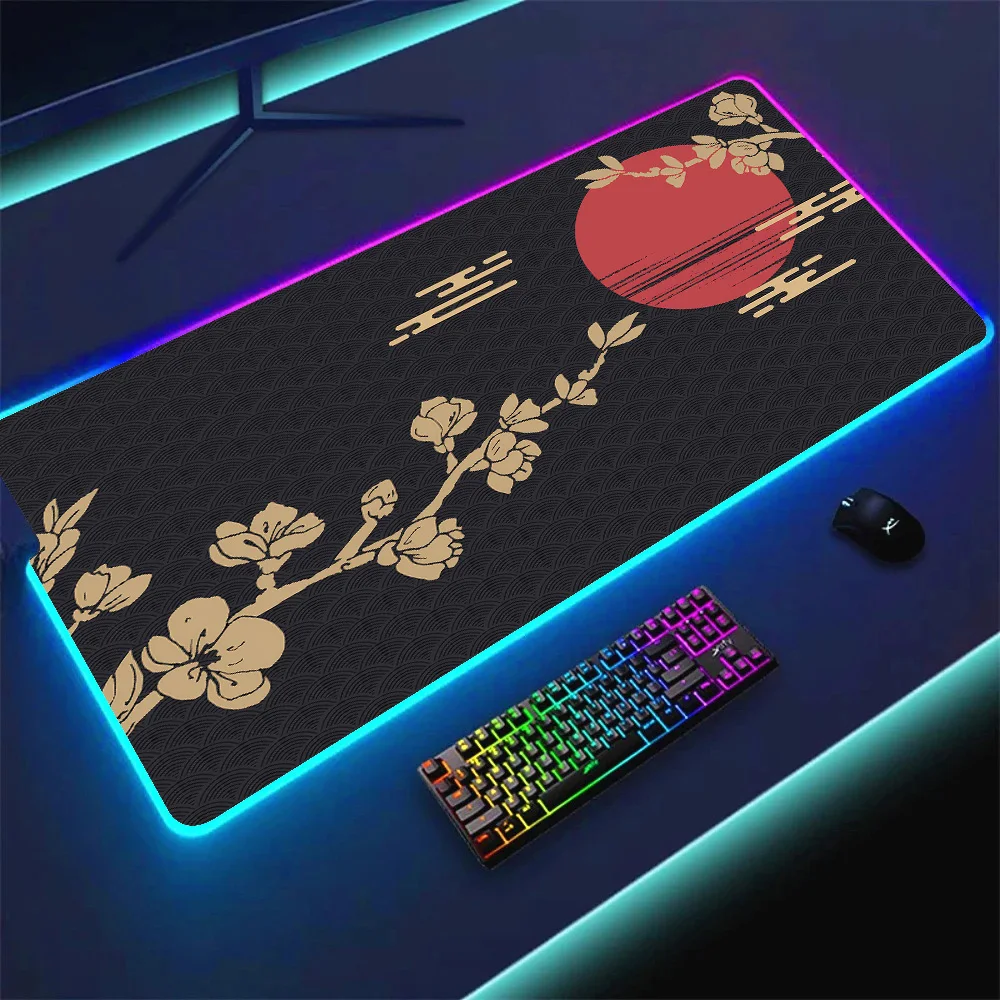 

Japanese Sakura Gaming teclado mouse pad Pink Cherry Blossoms mousepad Black White XXL Large Desk Mat Torii Art for Laptop Gamer