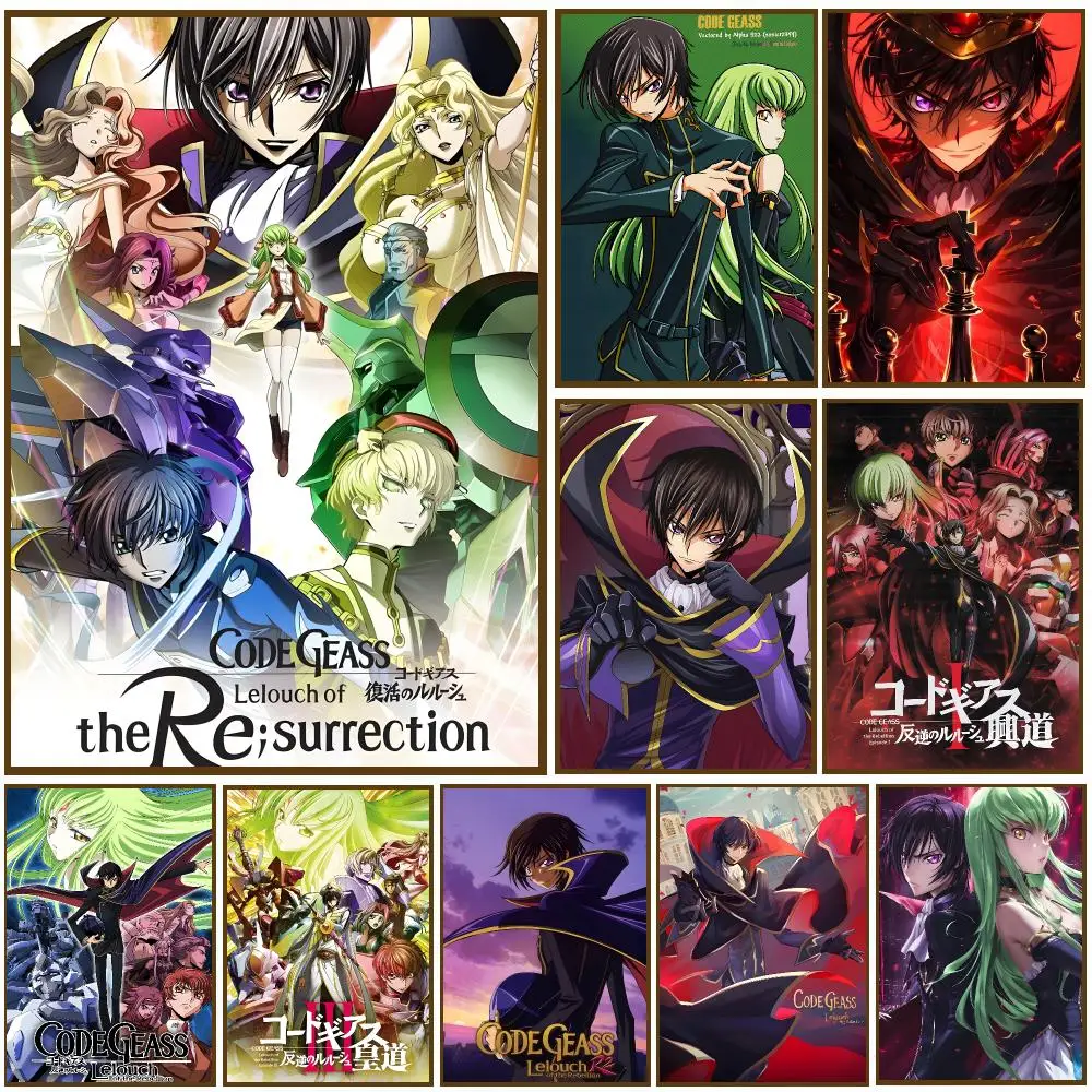 Code Geass Lelouch Lamperouge Anime-Poster Selbstklebend Hochwertiges Ästhetisches Druckpapier Wandkunst für Wohnzimmer Heimdekoration