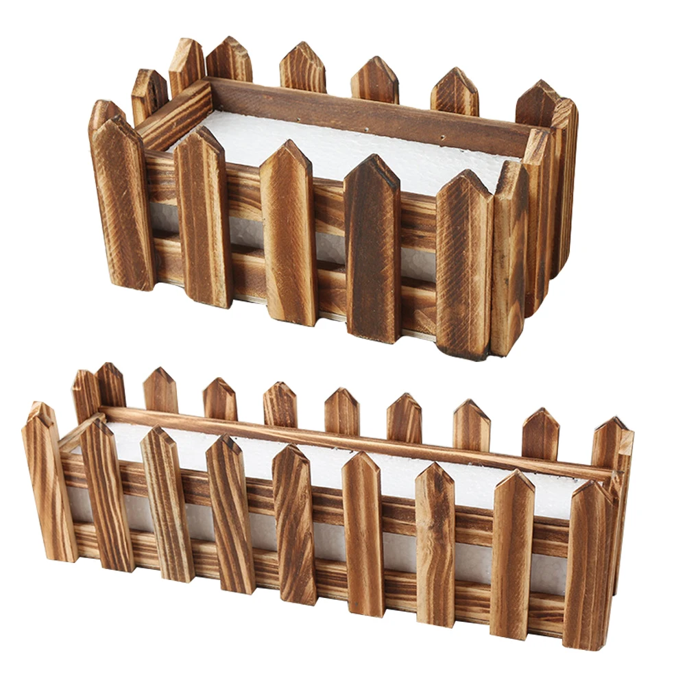 

2pcs Wood Fence Flowerpot Solid Wood Planter Creative Tall Garden DIY Decor Container Rustic Outdoor Plant Base