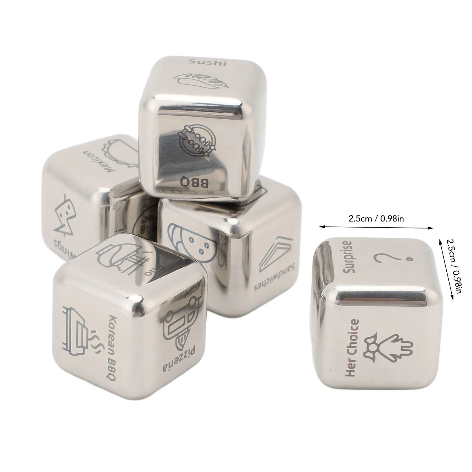 ZK40 5pcs Food Decision Dice 30 Food Patterns Exciting Meal Planner Metal Couples Dice for Date Night