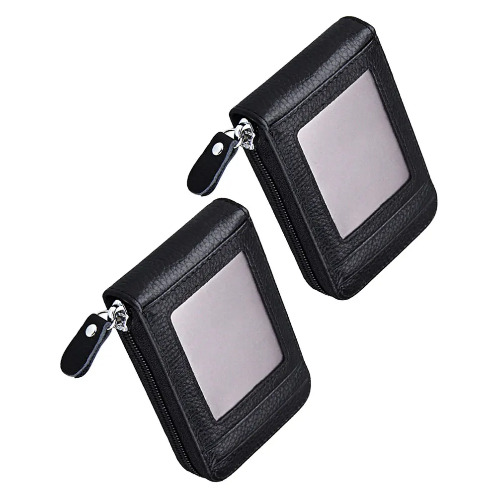 2Pcs Slim Credit Card Holder Cowhide Multi Slot Compact Wallet Zipper Anti-Theft Business Organizer Credit Card for Women