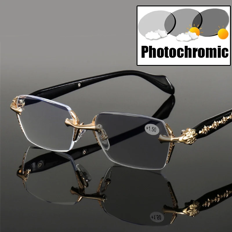 

Photochromic Glasses for Women Male Vintage Outdoor Color Changing Anti-UV Sunglasses Finished Presbyopia Eyewear 0 To +4.0