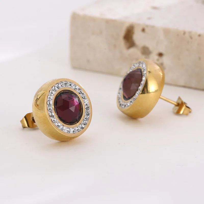 Fashion Women Men Silver Color Rose Gold Titanium Steel Glass Stud Earrings  Jewelry