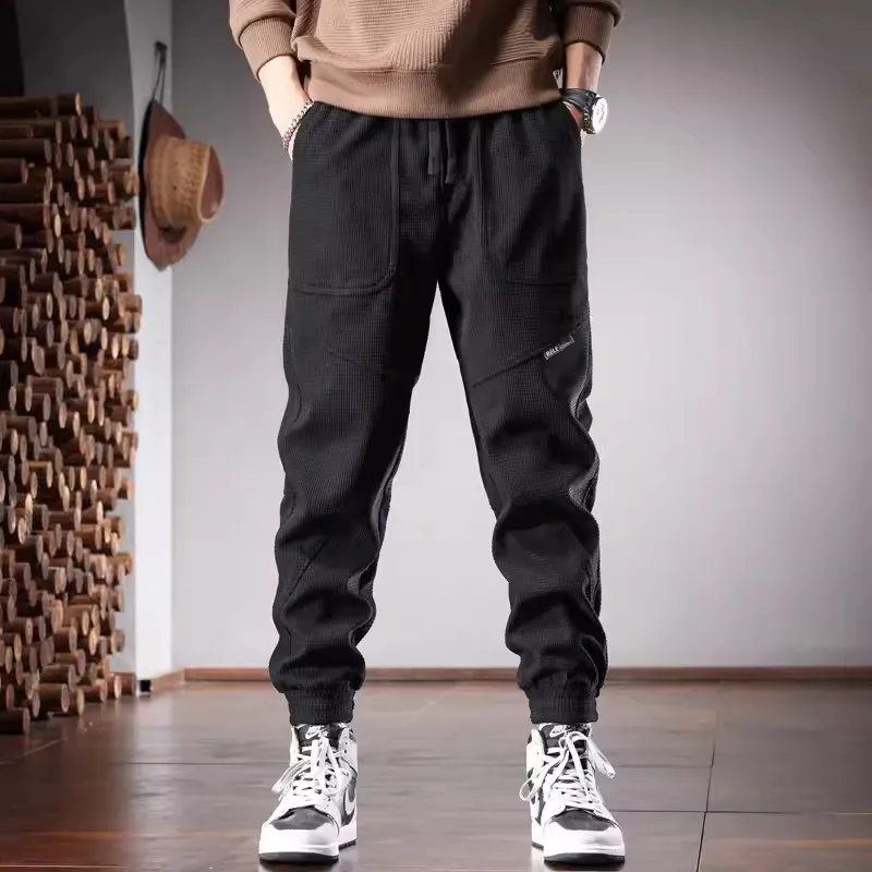 Autumn Black Baggy Pants Men Casual Sports Elastic Waist Drawstring Jogging Trousers