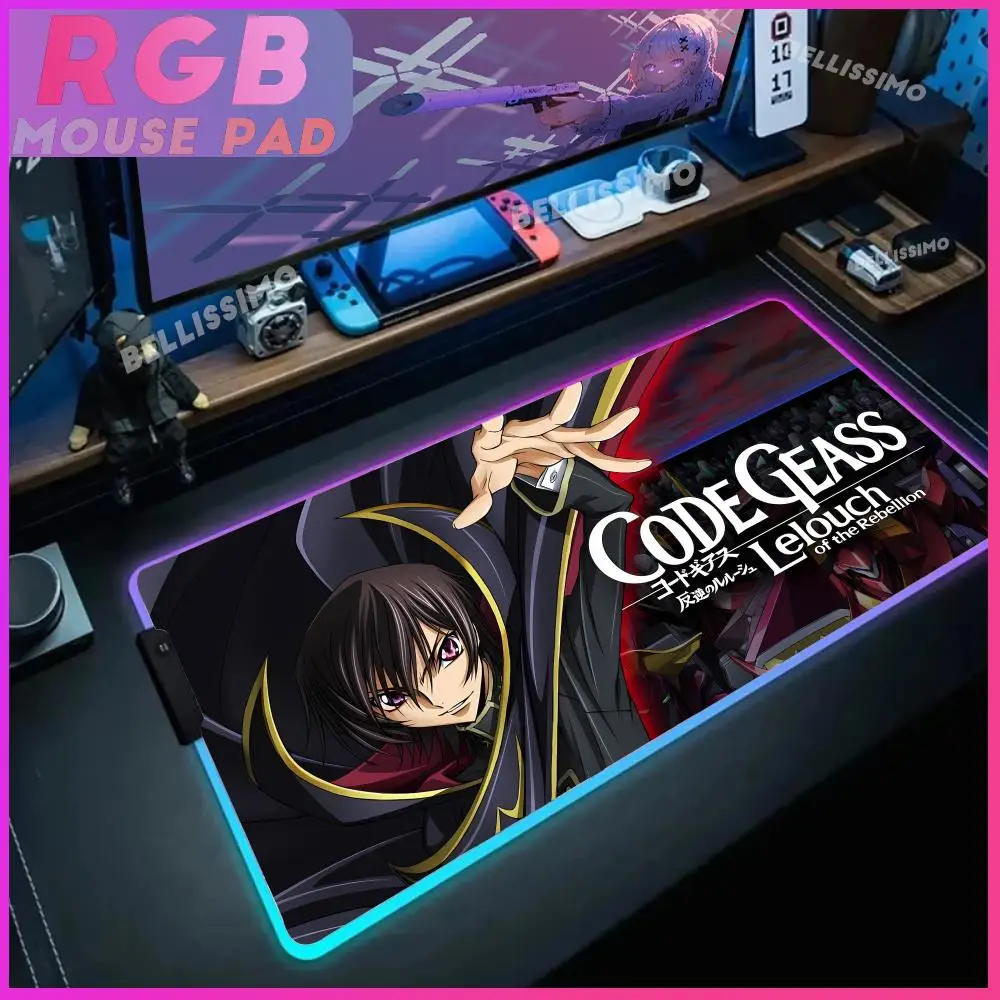 

C_code G_geass RGB Gaming Mouse Pad Mousepad Large Cool Anime Mause Pad Luminous Desk Mat Backlit HD Printing LED Keyboard Mat