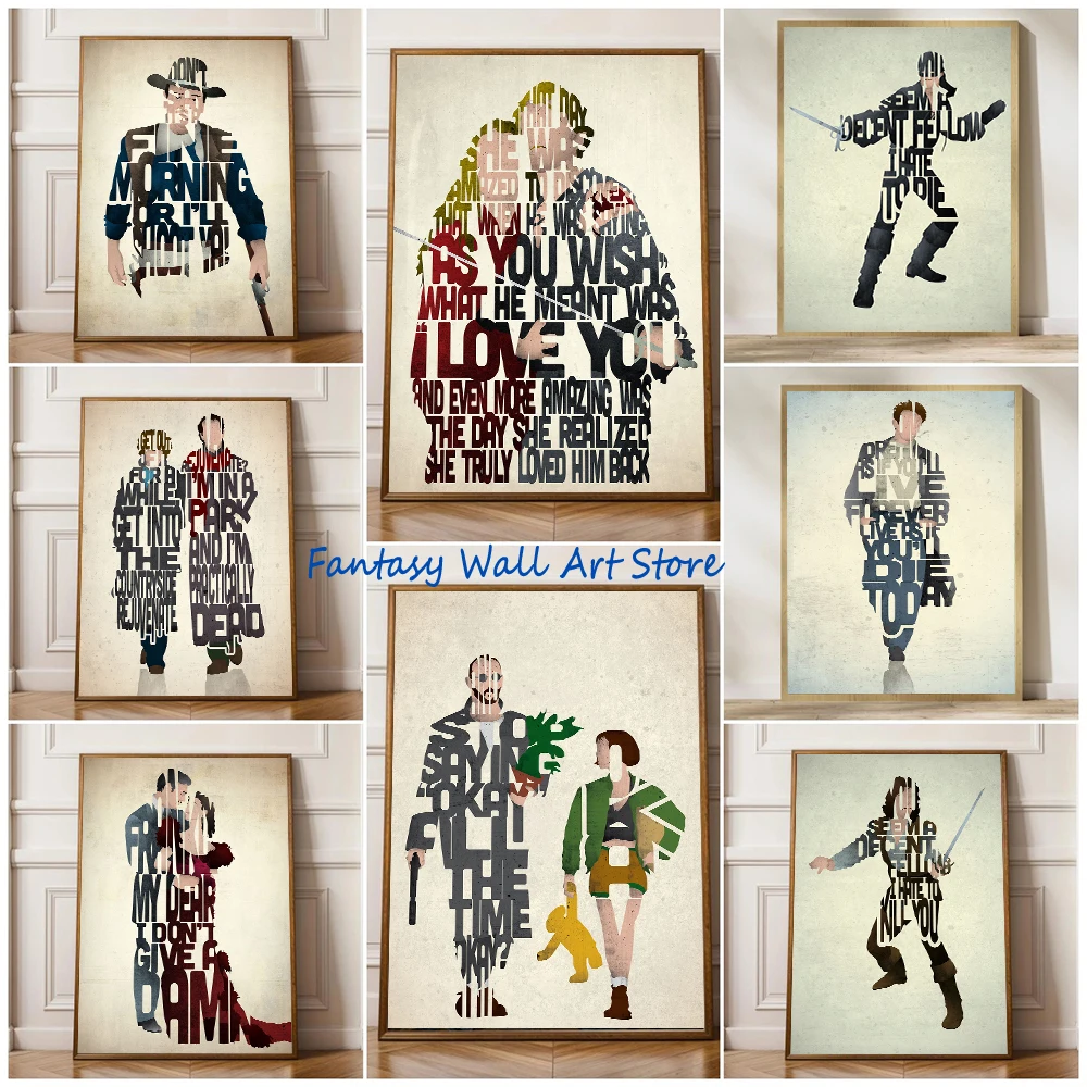 Classic Film Characters Quotes Artwork Movies Inspired Wall Decor Canvas Painting Movie Characters Poster Pictures Home Decor