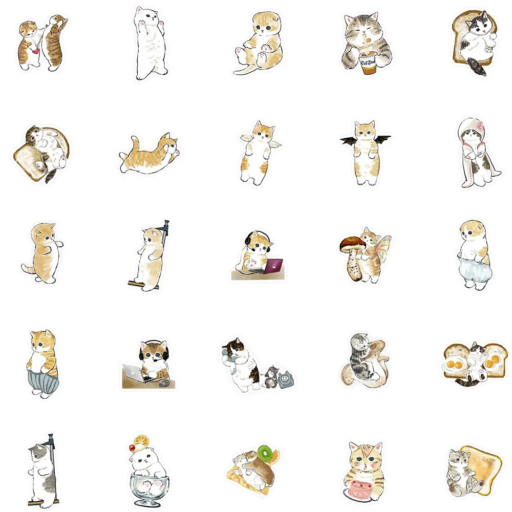 10/30/50pcs Kawaii Cat Cartoon Stickers Cute Meme Animal Decal Kids Toy for Scrapbook Laptop Guitar Suitcase PVC Funny Sticker