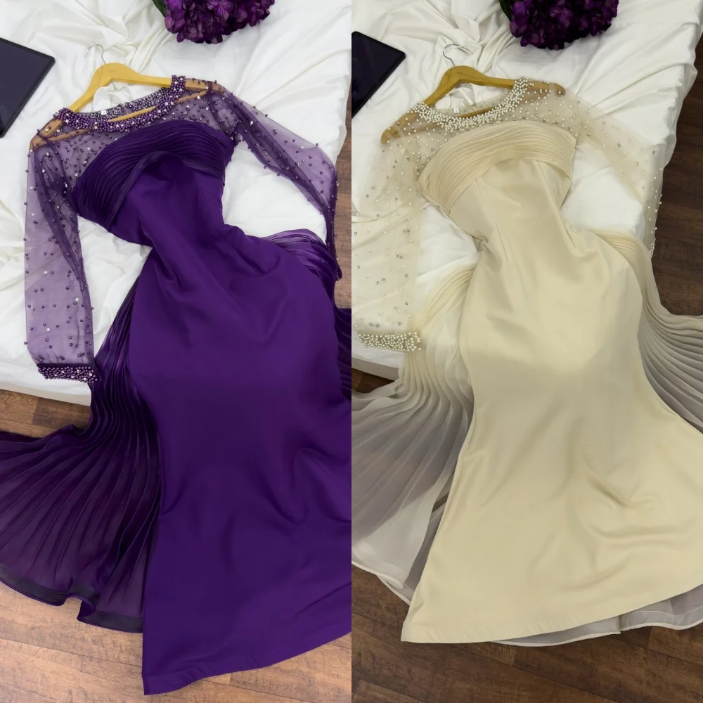 

Customized Matching Jersey Beading Rhinestone Pleat Draped Mermaid High Collar Long Dresses Bespoke Occasion Dresses Elegant