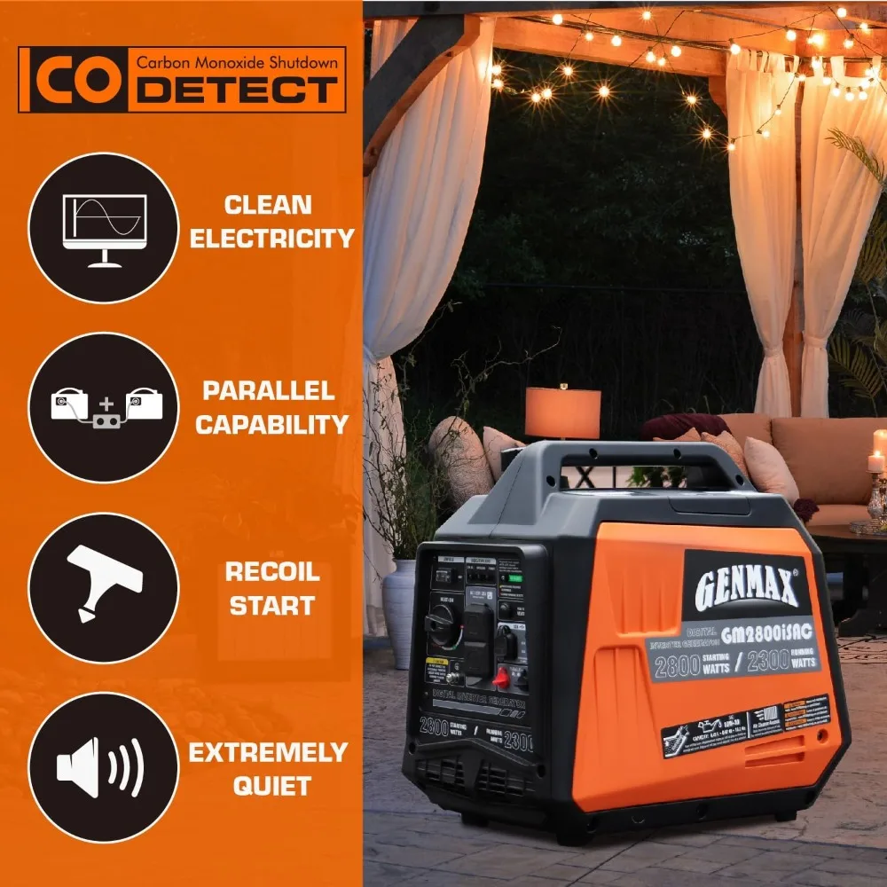 Portable Generator,2800W Ultra-quiet Gas Engine,with CO Sensor and Parallel Capability, for Camping Outdoor Home Backup Power