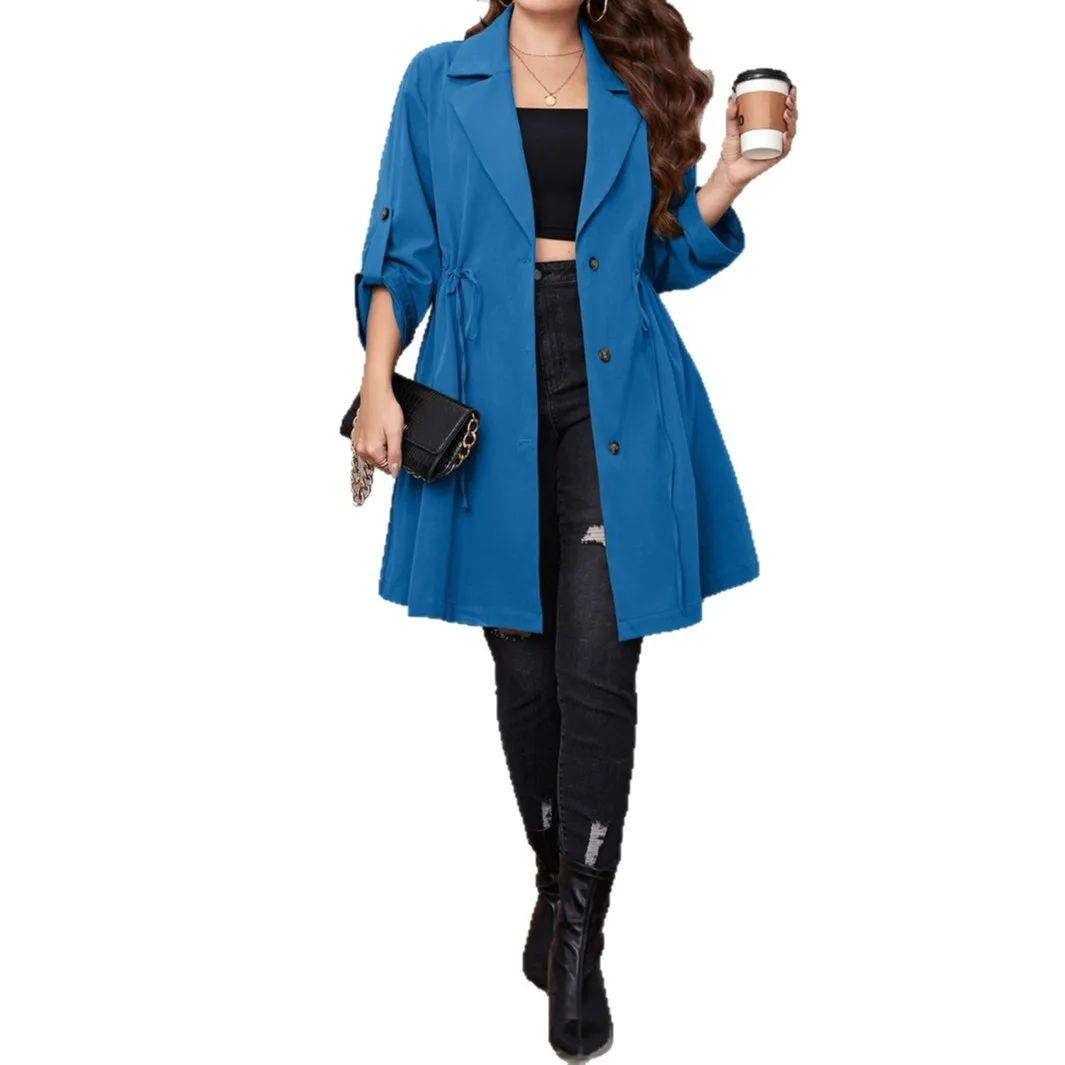 

Пальто больших размеров, однотонное, средней длины, с воротником-стойкой и поясом, утепленное, осенне-зимняя верхняя одежда для женщин больших размеров