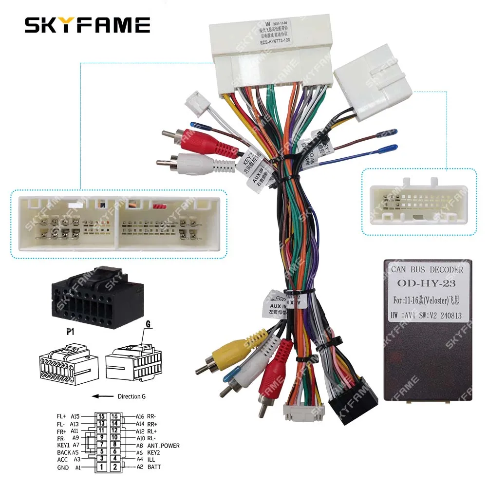 SKYFAME Car 16pin Wiring Harness Adapter Canbus Box Decoder Android Radio Power Cable For Hyundai Veloster OD-HY-23