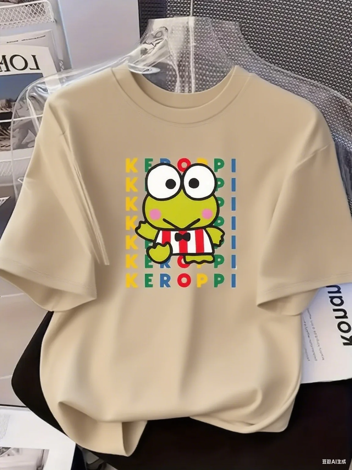 

Fun Kerokerokeroppi Colorful Alphabet Graphic Pure Cotton T - Shirt Sanrio Character Rainbow - Themed Design Arrival Tee S-4XL