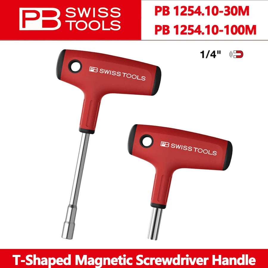 

PB SWISS PB 1254.10-30M/100M T-Shaped Magnetic Screwdriver Handle for Precision Bits C6/E6.3 Long Pole 1/4" Quick Bits Changes