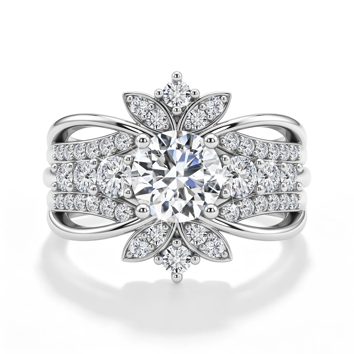 Luxury 3-in-1 Stackable Moissanite Ring Set Bridal Jewelry 925 Sterling Silver 18k Gold Plated Engagement Wedding Band for Women