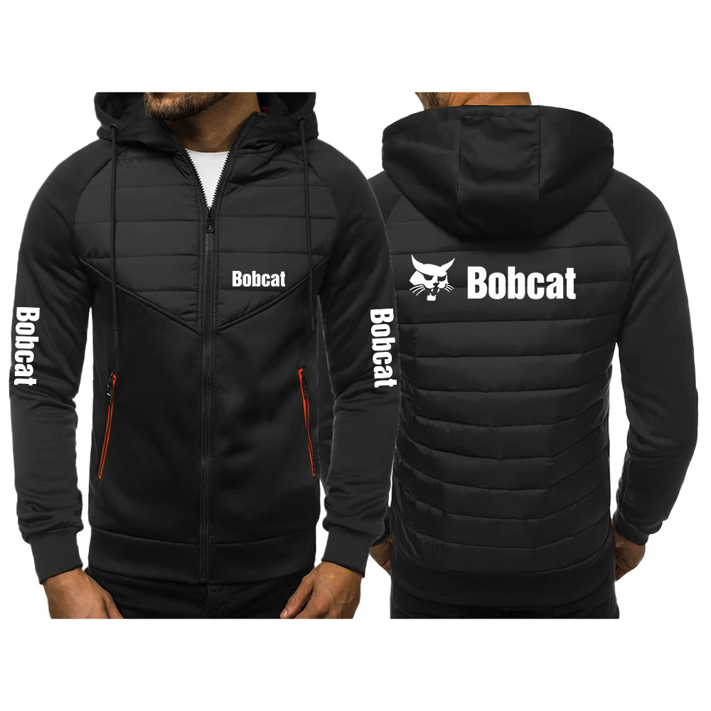 2024 New Bobcat Heavy Equipment Spring and Autumn Mens Printing New Stly Three Color Hooded Cotton Padded Clothes Patchwork Coat