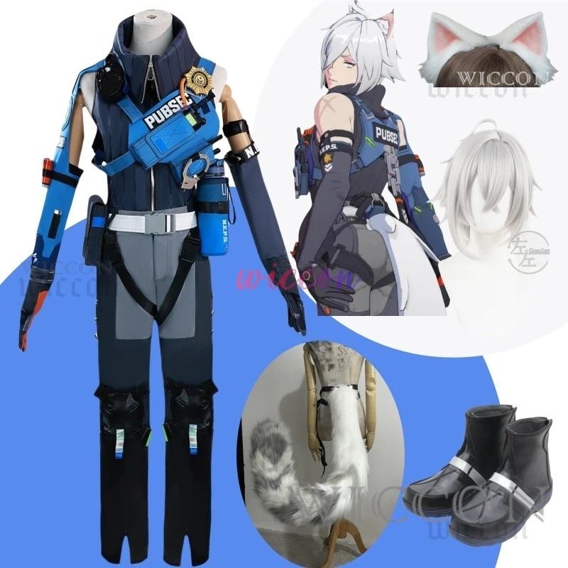 Anime Game Zenless Zone Zero Seth Lowell Cosplay Costume Criminal Investigation Team Uniform Wig Tail Man Carnival Party Suit