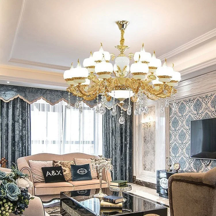 

Villa, duplex, living room, large chandelier, European style, in the building