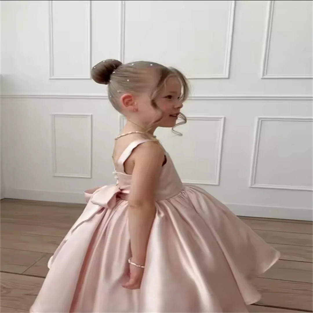 فستان زفاف عيد ميلاد لطيف من الساتان للأطفال الصغار فستان فتاة الزهور من الساتان لأحمر الخدود للأطفال فستان الأميرة للفتيات لعيد الميلاد #2