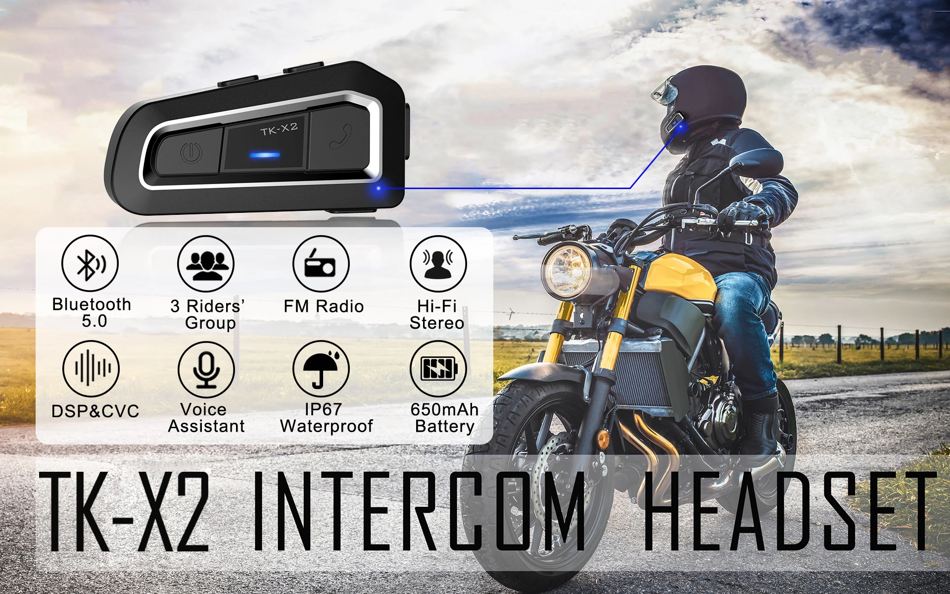 C Type Helmet Bt Motorcycle Helmet Bt Headset 2-Riders 1000m Universal Intercom Communication Systems