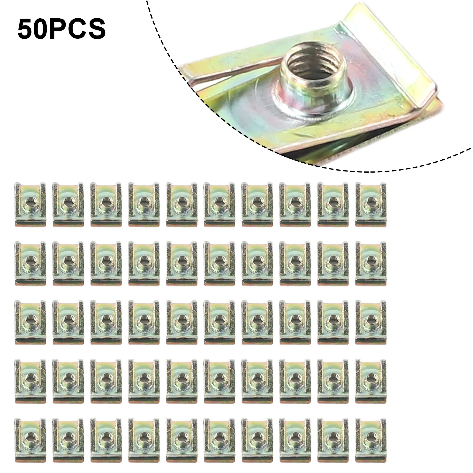 50pcs Spring Metal Plate Car Door Panel Mudguard U Screw Speed Clips M6 Nuts Sheet Metal Door Panel Fender Screw Clevis