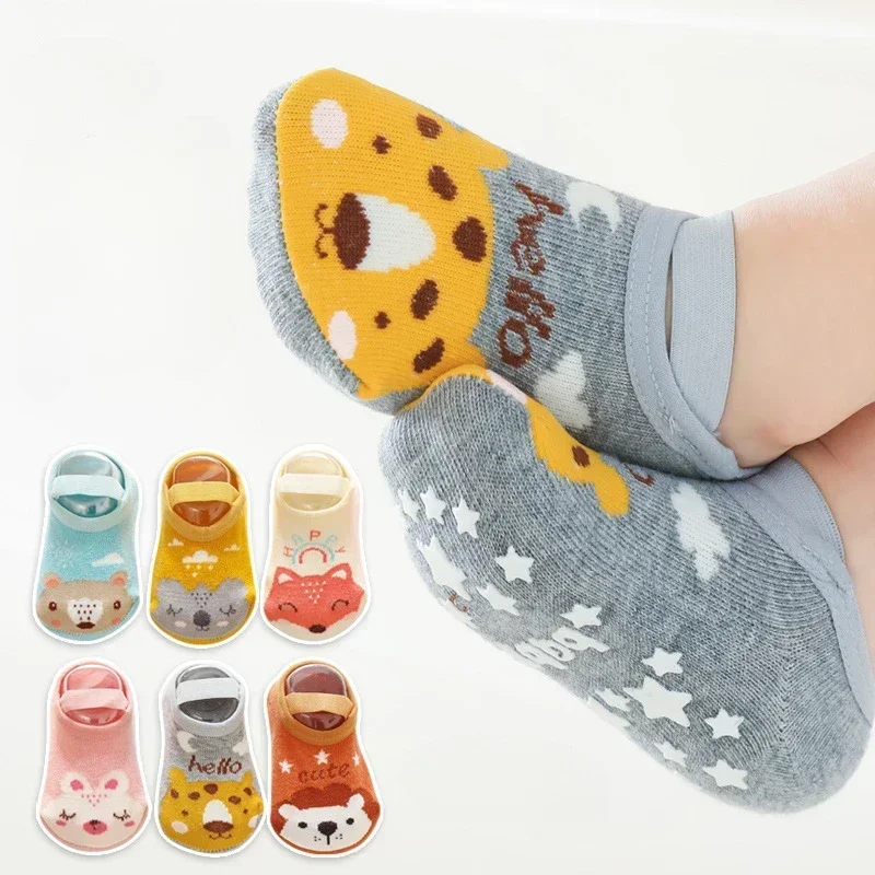 Cartoon Print Newborn Baby Socks Non Slip Cotton Toddler Floor Sock with Rubber Soles Casual Home Sock for 0-3 Years Old