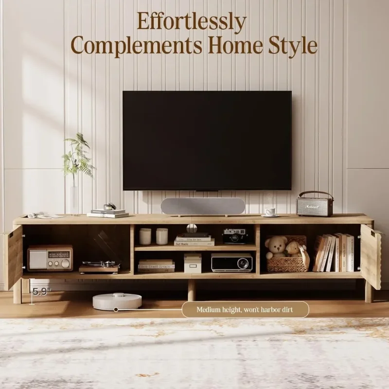 Mid-Century Modern TV Stand for Living Rooms: Storage and Adjustable Shelves for 80-Inch TVs