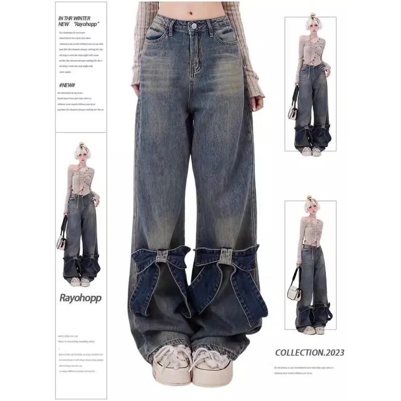 

Blue High Waist Women Jeans Hip-hop Style Fashion Vintage Streetwear Y2K Wide Leg Jean 2024 Female Trouser Baggy Denim Pants