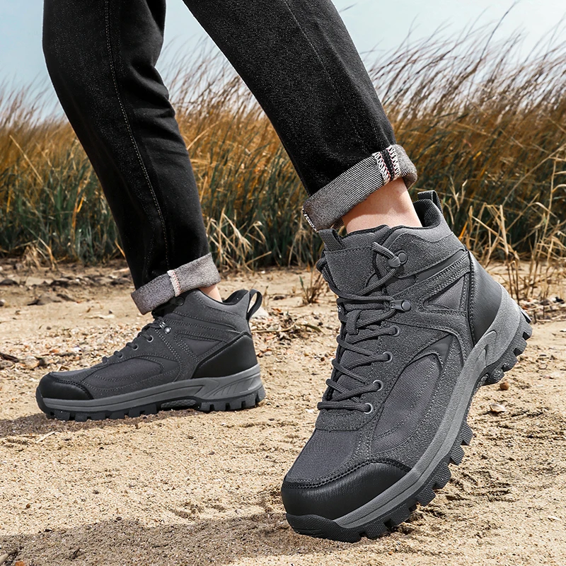 

Men'S Mid Top Lace Up Outdoor Hiking Shoes Off-Road Hiking Boots Breathable Mesh Fabric Anti Slip Rubber Outsole Sports Shoes